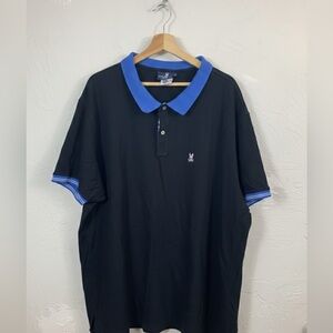 Psycho Bunny Men’s Polo Shirt Size 5XL  Black Blue Tipped Pima Cotton
